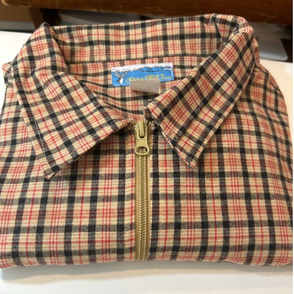Stag Hill by Haband Red Tan Black Plaid Size L Zip Up Shacket Outdoors Camping - Picture 2 of 11